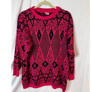 Pandora vintage 90s‎ magenta and black geometric print sweater Size XL oversize